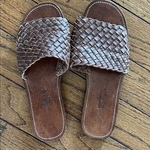 Adelisa and Co Espresso Trenza Woven Slide Sandals